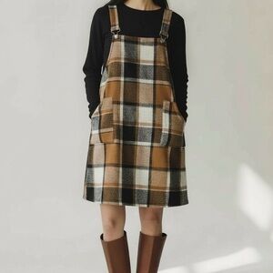SHEIN‎ Brown Plaid Pinafore Dress